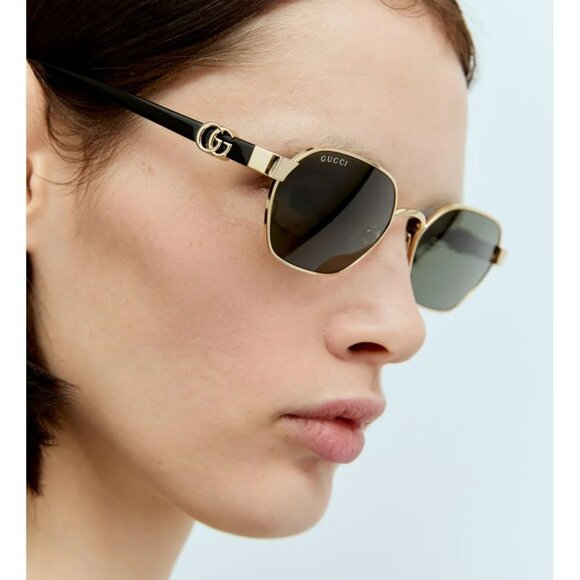Gucci GG1593S 001 BRAND NEW Sunglasses Gold Grey Geometric Unisex - Picture 6 of 15